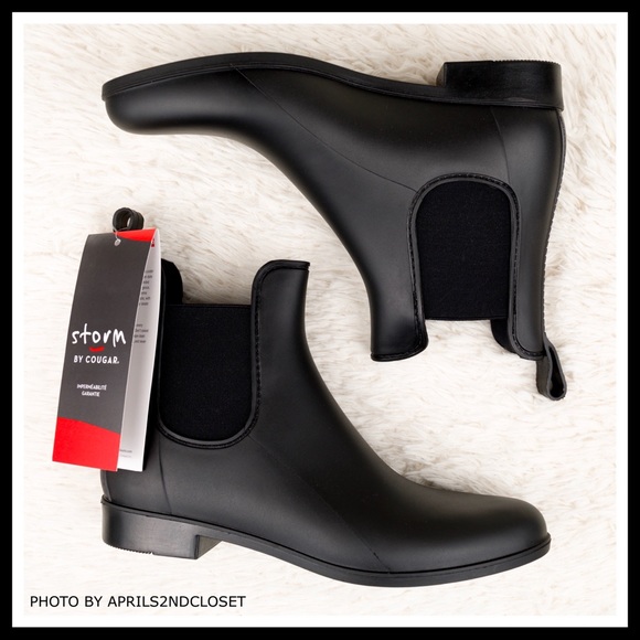 BLACK WATERPROOF ANKLE BOOTIES SHORT RAIN BOOTS - Picture 8 of 16